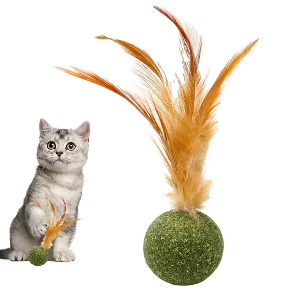 Natural Catnip Feather Balls Lickable Cat Grass Snack Kitten Scratchers Toy Treats Chewing Fresh Breath Cat Toys Cat Treats