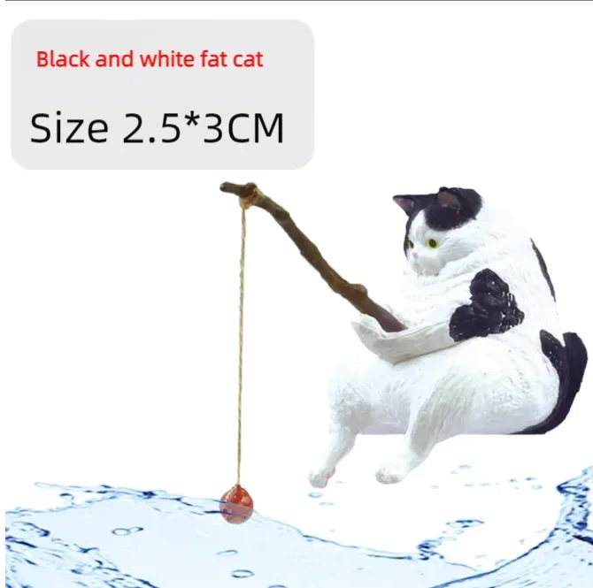 Fishing Cat Ornaments Fish Tank Landscaping Aquarium Decoration Mini Cat Statue Fish Tank Accessories Household Supplies