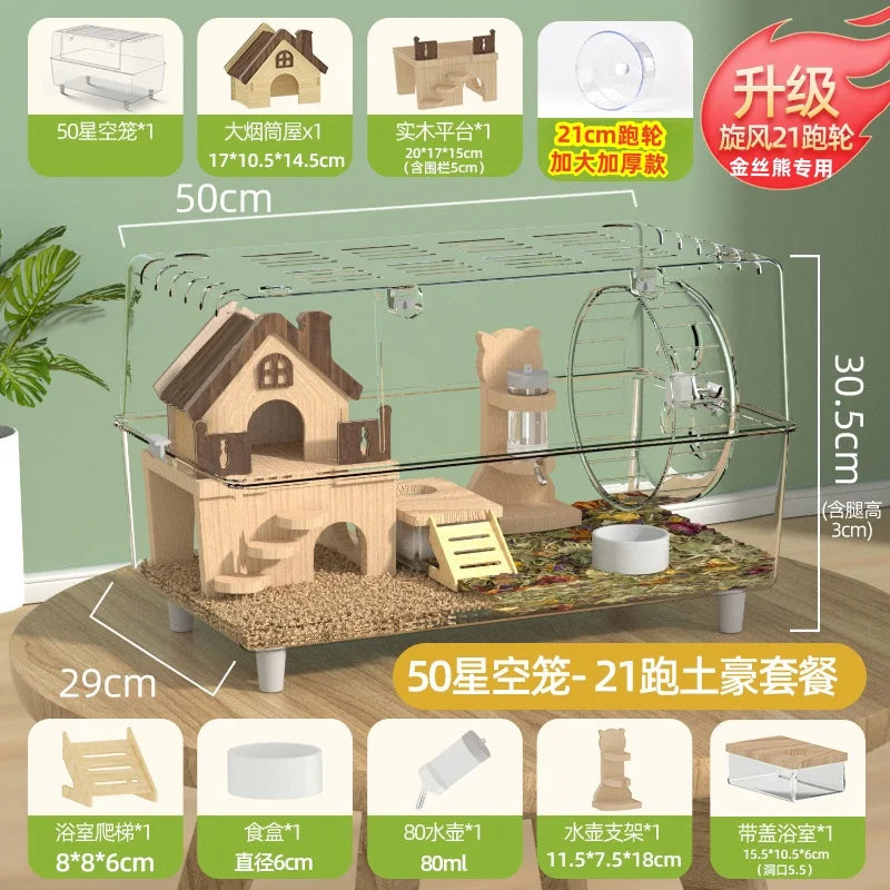‌Large Transparent Hamster Cage 2Layer Luxury Villa with Extra Space Cheap Dwarf Syrian Habitat Acrylic House for Golden Hamster