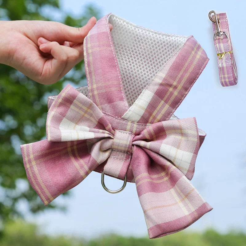 Bow Dog Collar Skirt Cute Pet Harness with Breast Strap Traction Rope Cat Dogs Clothes Harness Vest Princess Tutu Dress Skirt