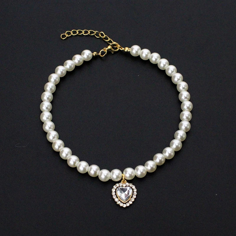 Luxury Pearl Pet Collar Pet Cat Dog Collar Love Pendant Pet Supplies Love Crystal Collar Kitten Collar Cat Necklace