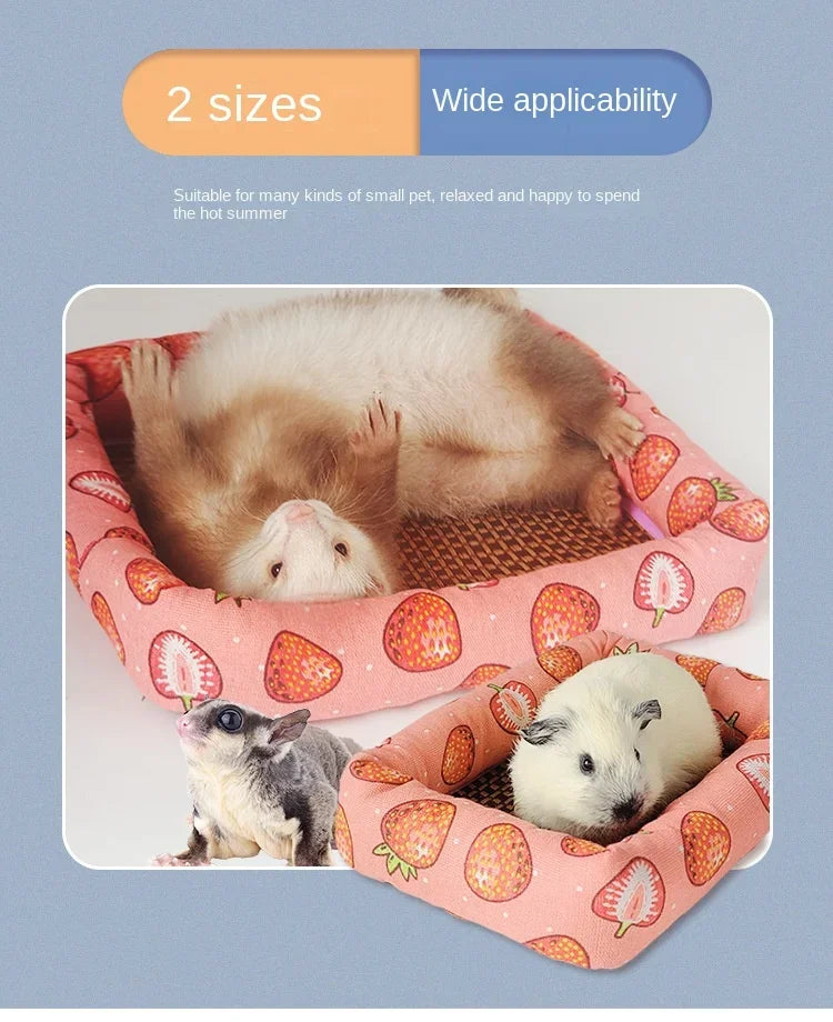 Summer Small Pets Cool Nest Puppy Kitten Rattan Mat Cute Print Pet Cooling Mat for Guinea Pig Hamster Chinchilla Small Cage