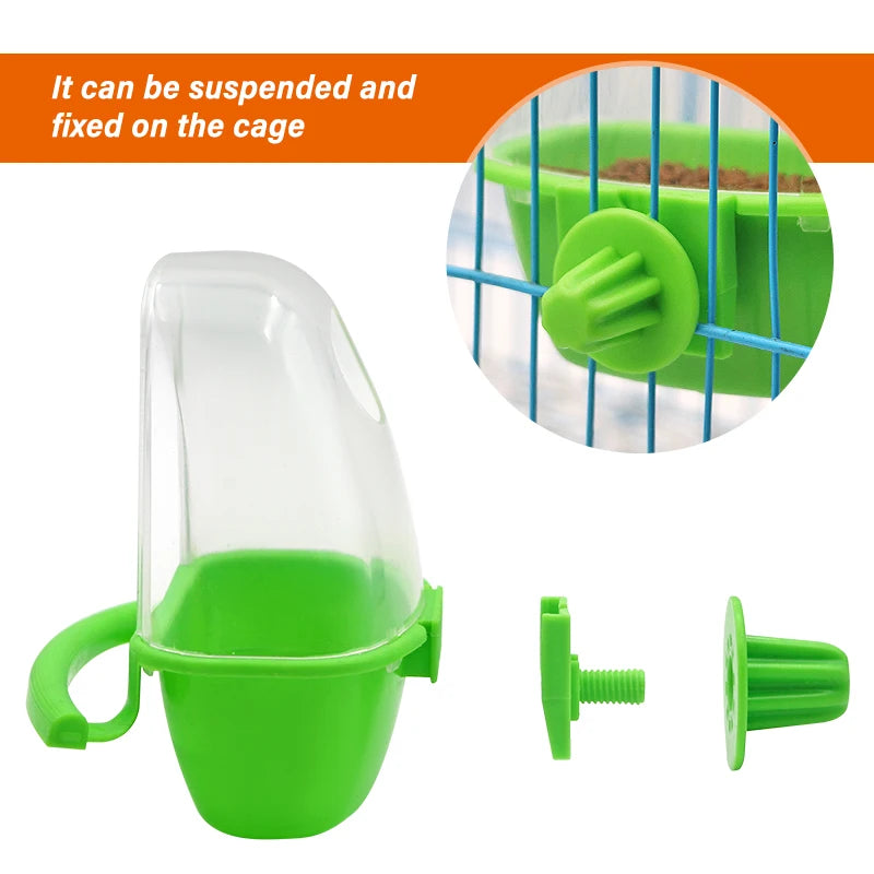 Bird Feeder for Cage Hanging Bowl Cups Parakeet Feeder Box Pet Cage Plastic Food Container Easy To Install Accessories 1/2 Pcs