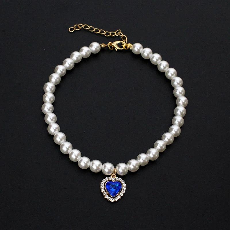 Luxury Pearl Pet Collar Pet Cat Dog Collar Love Pendant Pet Supplies Love Crystal Collar Kitten Collar Cat Necklace