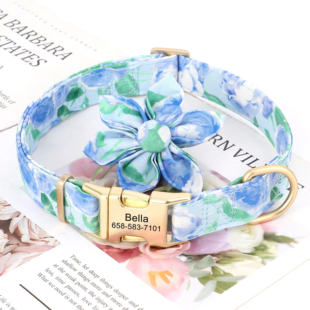 Custom Nylon Dog Collar Cute Print Dog Collars Free Engraved Pet ID Collars Necklace For Small Medium Large Dogs Pug Adjustable