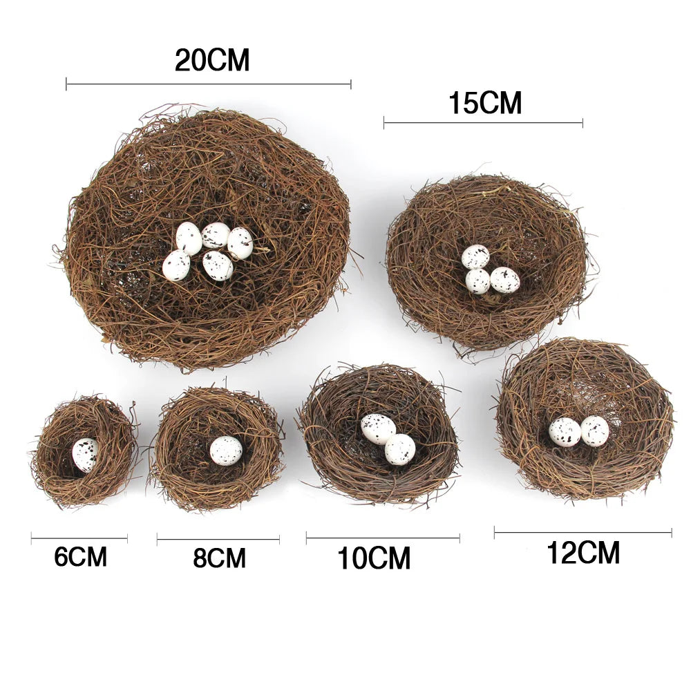 Round Rattan Bird Nest Easter Handmade DIY Craft Vine Simulation Bird Nest Egg Decor Props Home Garden Window bird house