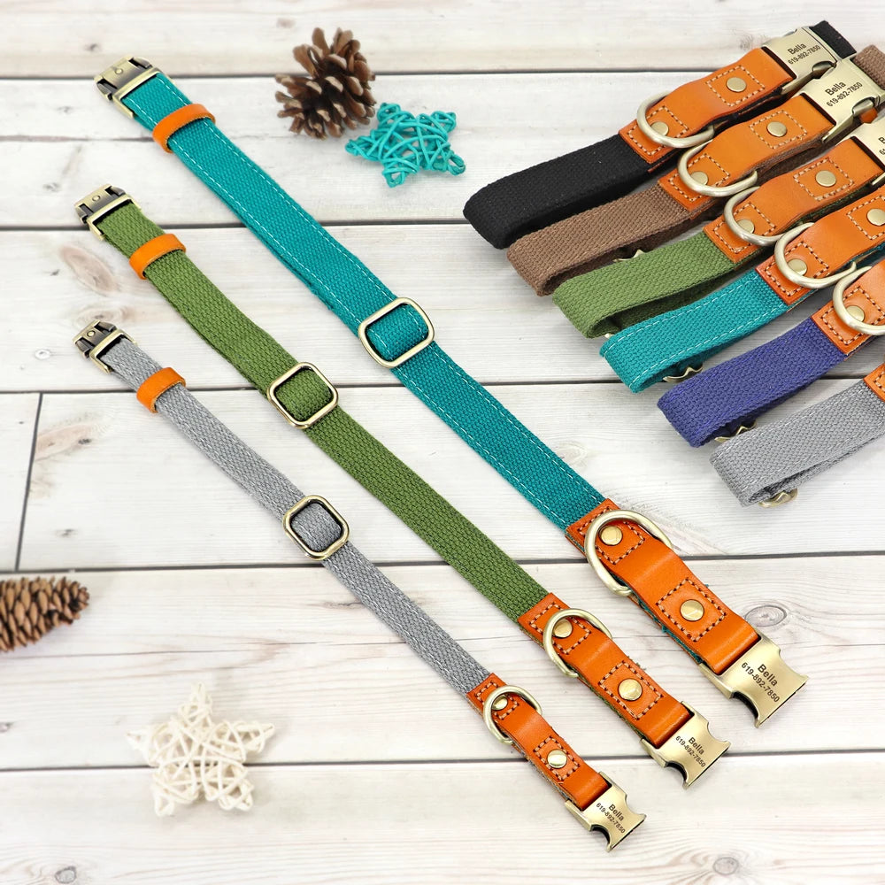 Custom Nylon Dog Collar Durable PU Leather Dog Collars Necklace Personalized Pet ID Collars for Small Medium Large Dogs Party