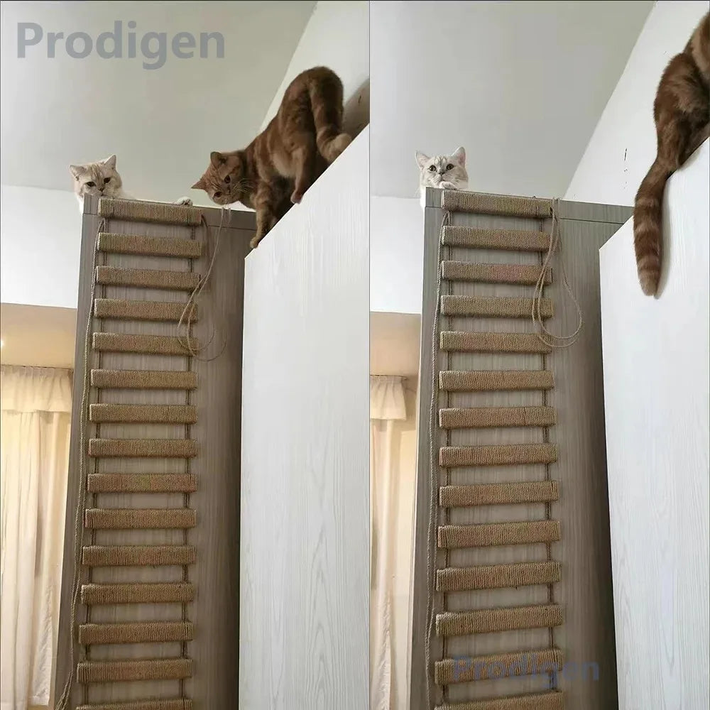 Cat Climbing Ladder Bridge for Cats Cage Sisal Wooden Rope Ladder Pet Furniture Kitten Climber Scratching Post Kitten Toys Tree