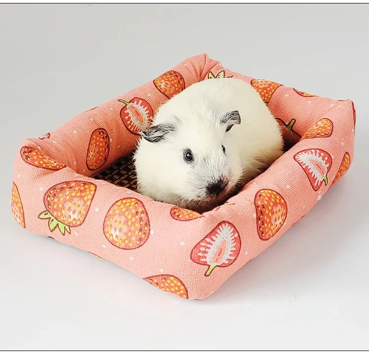 Summer Small Pets Cool Nest Puppy Kitten Rattan Mat Cute Print Pet Cooling Mat for Guinea Pig Hamster Chinchilla Small Cage