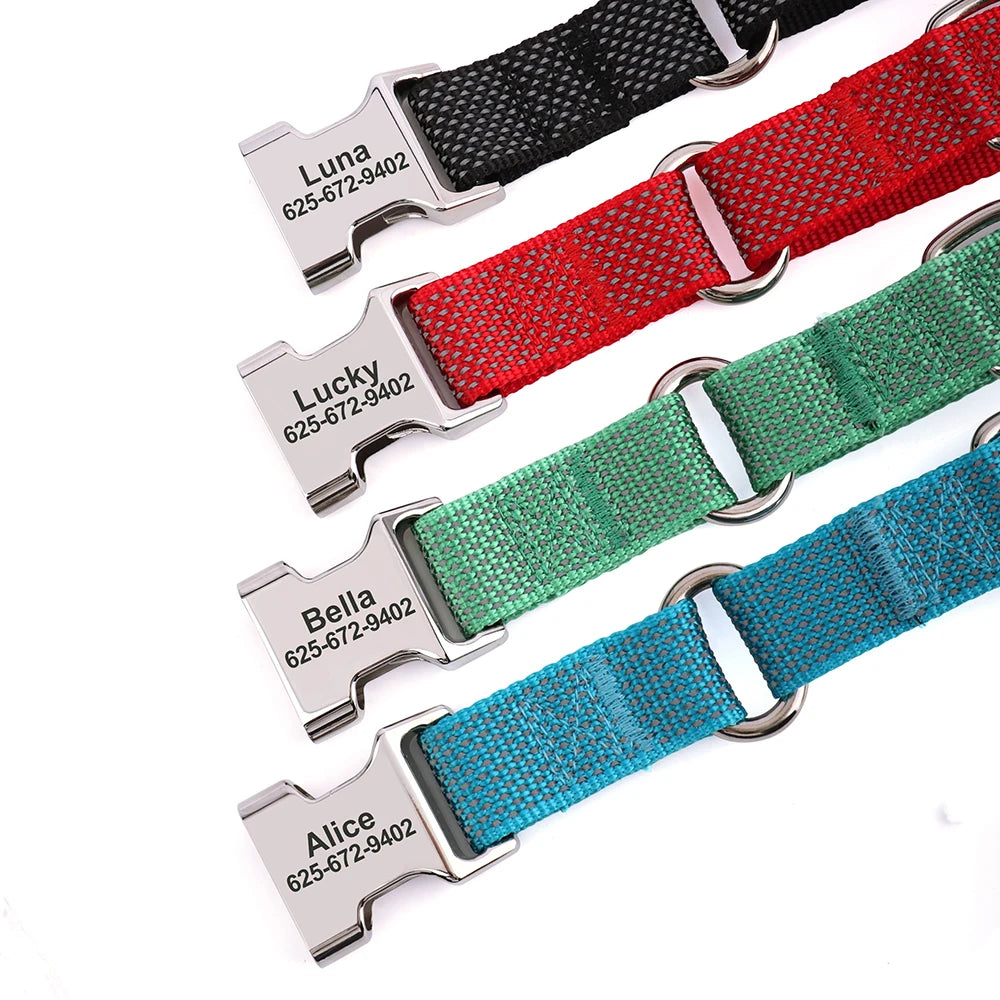 Custom Dog Martingale Collar Nylon Reflective Dog Collars With Engraving Metal Buckle Adjustable For Dogs Prevent Slipping Out