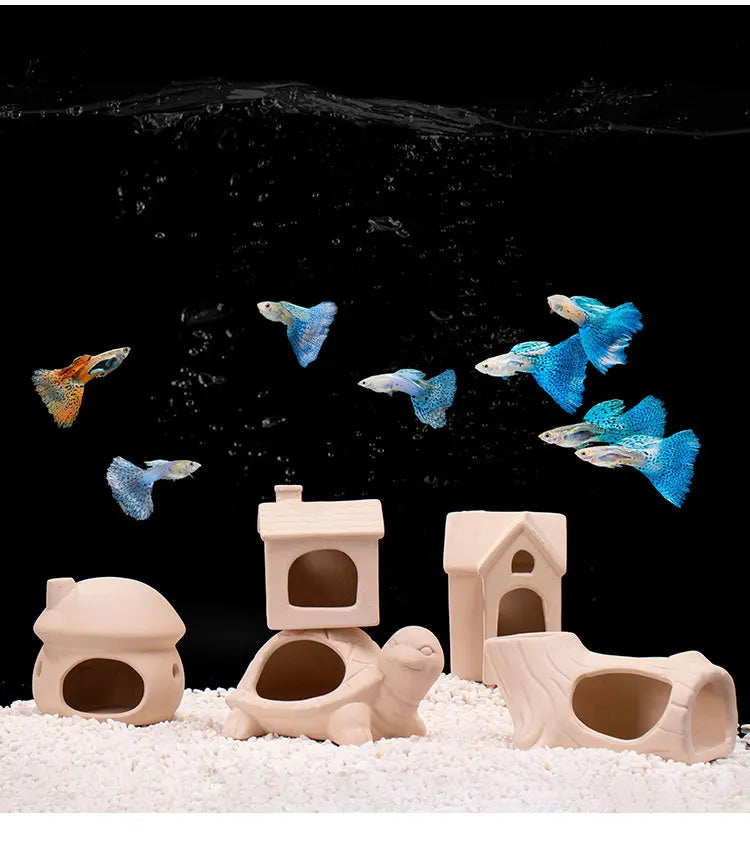 Clay Aquarium Decoration Ceramics Fish Tank Landscaping Shrimp Shelter Spawning Tank Breeding House Cave Pottery Pot Ornaments