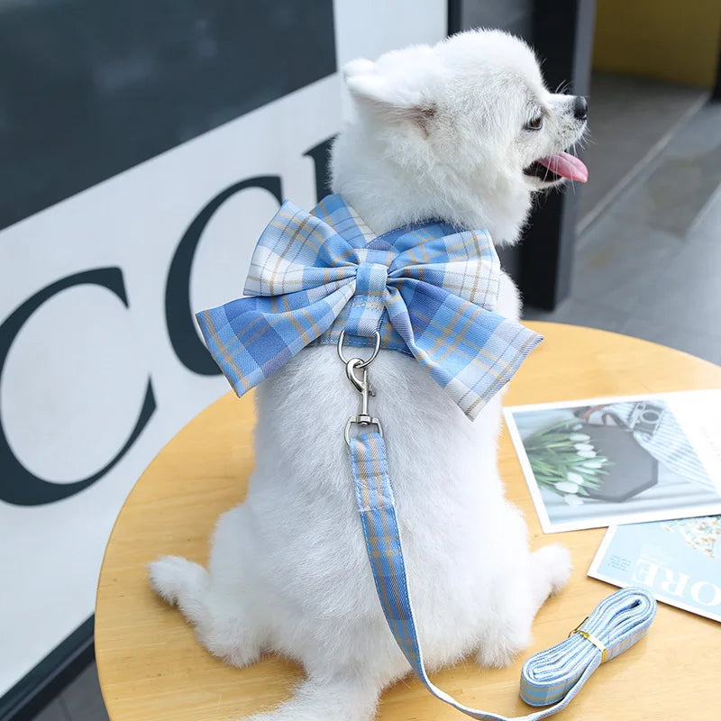 Bow Dog Collar Skirt Cute Pet Harness with Breast Strap Traction Rope Cat Dogs Clothes Harness Vest Princess Tutu Dress Skirt