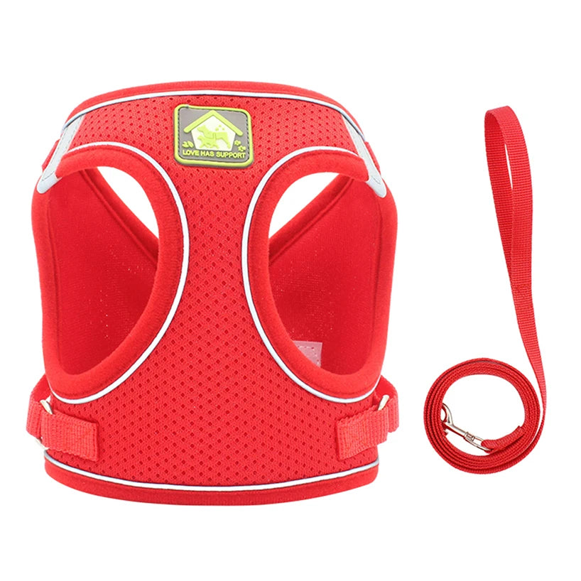 Reflective Puppy Cat Harness Vest With Walking Lead Leash Adjustable Kitten Collar Polyester Mesh Harness For Small Medium Dogs