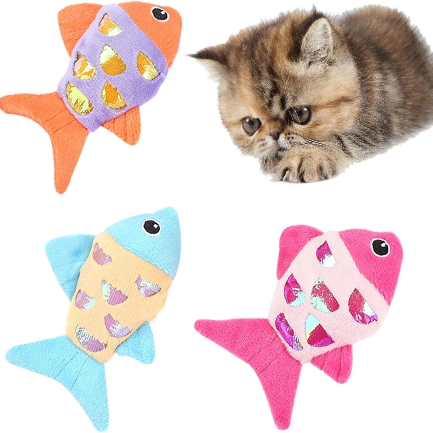 Cat Plush- for Cat Toy Kitten Toy Gift for Cat Cute Fish Teething Chew Toy with Rattle Sound Cat Chewing Toy for Indoor Cats