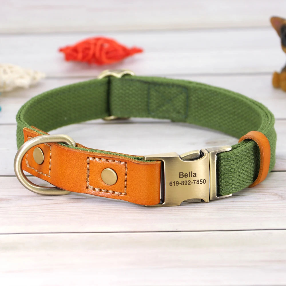 Custom Nylon Dog Collar Durable PU Leather Dog Collars Necklace Personalized Pet ID Collars for Small Medium Large Dogs Party