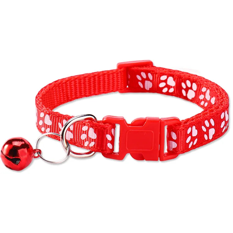 Collar with Bell Cartoon Footprint Colorful Dog Puppy Cat Accessories Kitten Collar Adjustable Safety Bell Ring Necklace