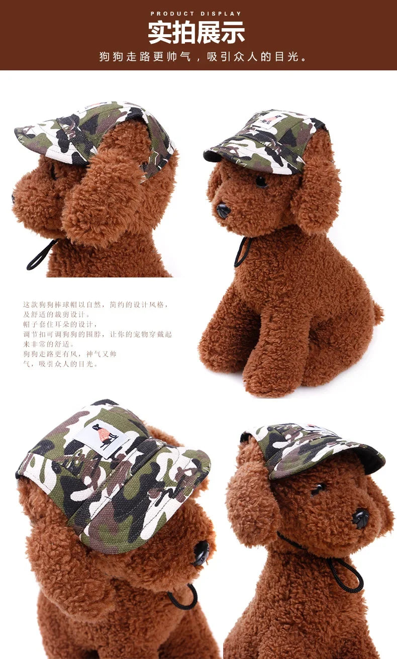 Dog Baseball Cap Hat with Neck Strap Adjustable Comfortable Ear Holes for Small Medium Large Dogs in Ourdoor Sun Protection