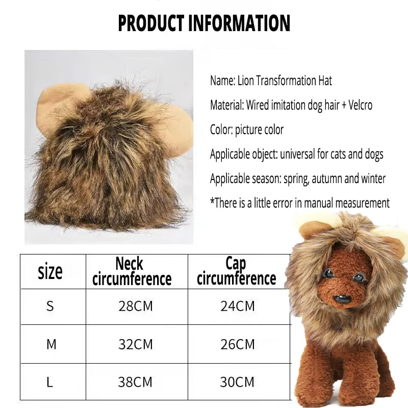 Lion Mane Cat New Cute Wig Hat for Dogs and Cats Small Dog Pet Cat Decoration Accessories Lion Wig Fancy Hair Cap Pet Supplies