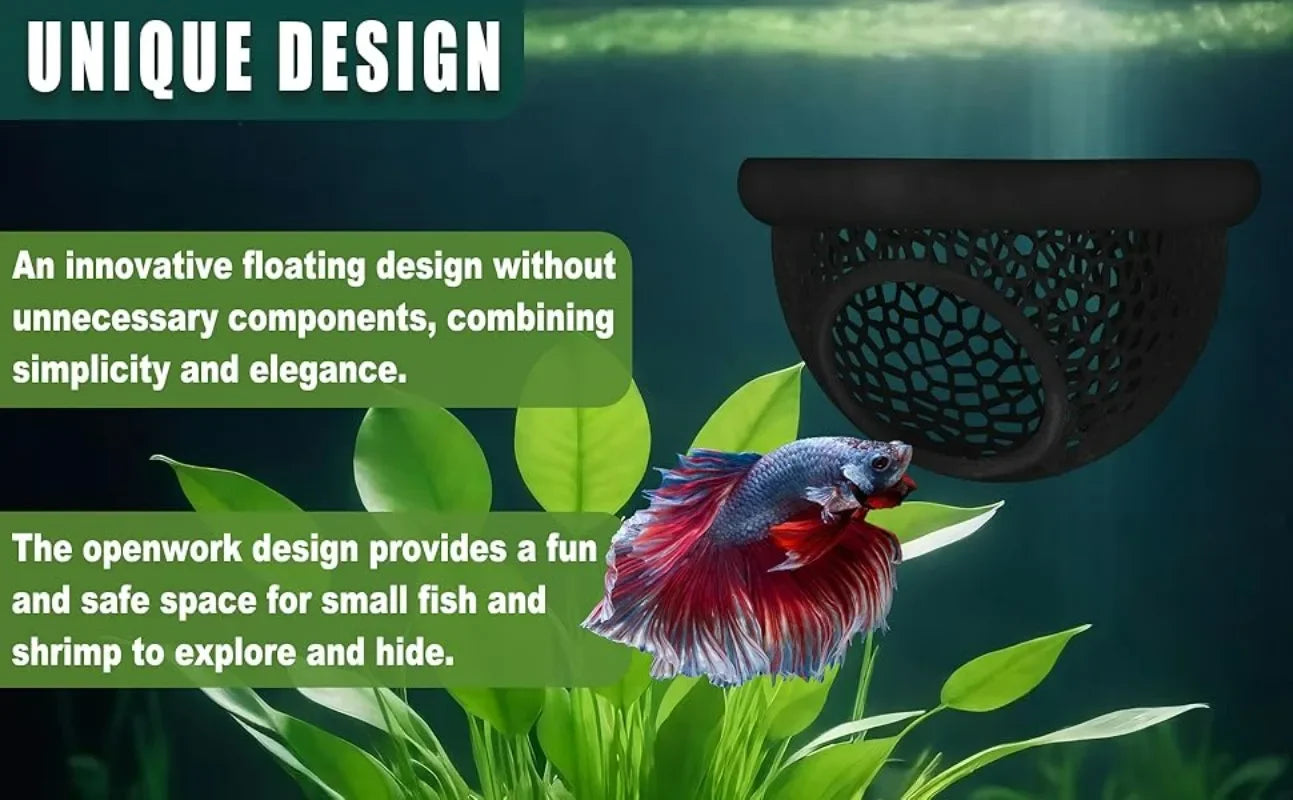 Aqaurium Floating Cave Fish Shrimp Hideout Shelter 3-in-1 Hammock Feeding Ring & Resting Spot for Betta Small Aquatic Pets