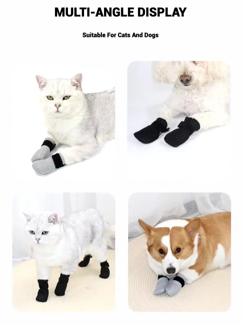 Cat Socks Anti-Scratch Protective Cats Shoes Soft Breathable Home Pet Booties With Secure Velcro Fit Noise Free Pet Supplies