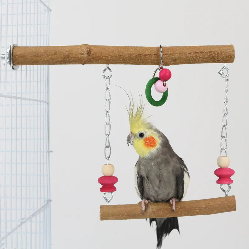 Natural solid wood parrot specific swing bird cage suspension ring suspension bridge swing pet bird toy accessories