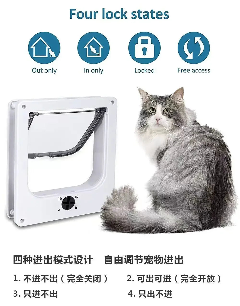 2629330105003+3 Dog Cat Flap   Way Security Lock Flap Door for Cats Kitten ABS Plastic Small Pet Gate Door Kit Cat