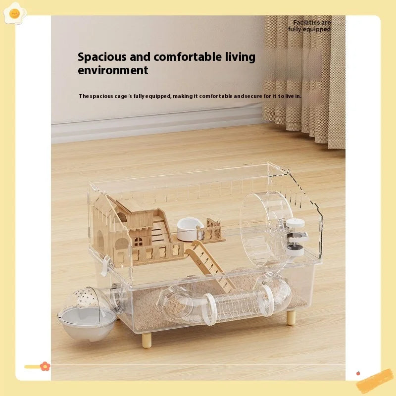 Easy Clean Transparent Hamster Cage Large Luxury Villa House with Full Set Pet Supplies for Golden Syrian Hamster and Decor