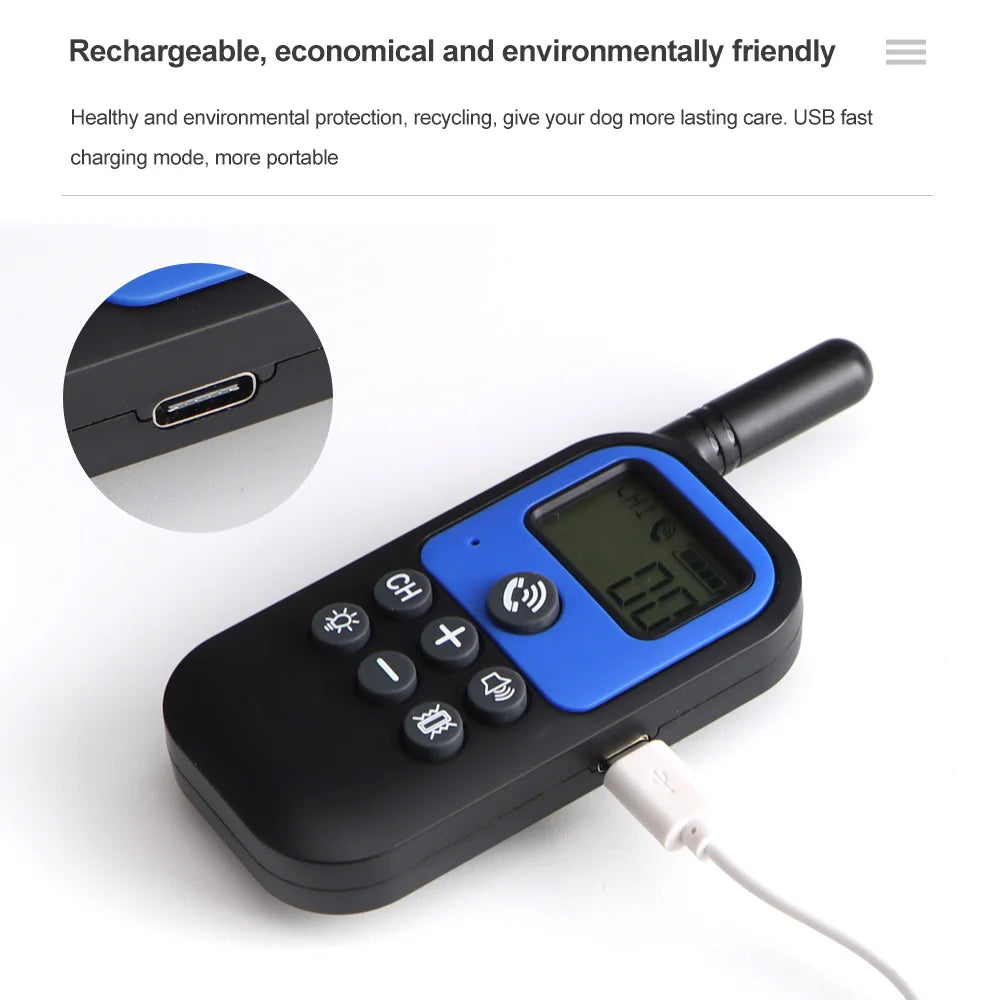 1500m Electric Dog Training Collar Voice Walkie-Talkie Pet Remote Control Waterproof Rechargeable For All Sizes Vibration Sound