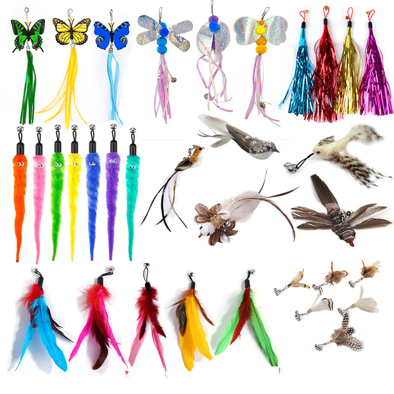 Cat Feather Toy Accessories False Birds Worm Toy with Bell Kitten Cat Toys Interactive Replacement Refill Foam Ball Training