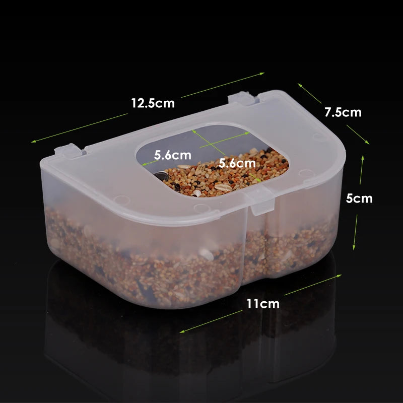 Bird Food Box Plastic Transparent Anti-Spill Parrot Feeder Hanging Parrot Spill Proof Food Box Bird Universal Feeding Boxs