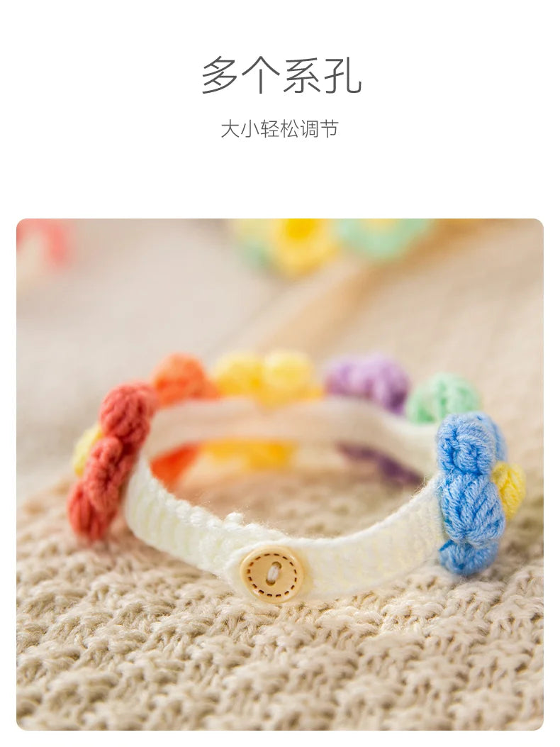Cat Dog Knitted Collar Crochet Collar Ins Style Pet Drool Scarf Bib Flower Accessories Pure hand knitting