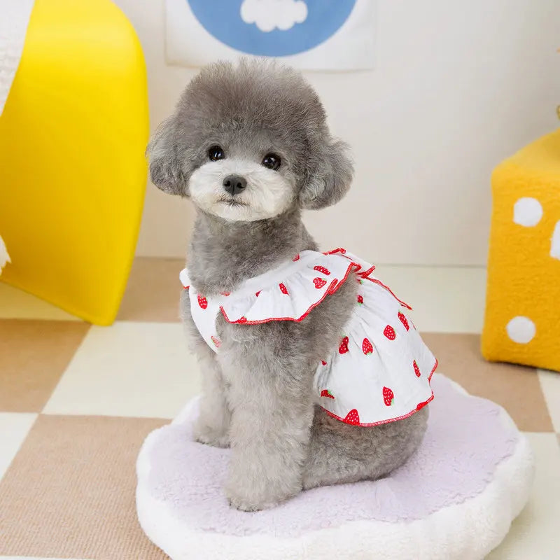 Strawberry Print Pet Dog Dress 2025 Dog Clothes Cute Bow Summer Puppy Costume Chihuahua French Bulldog Clothing Cat Dog Swimsuit