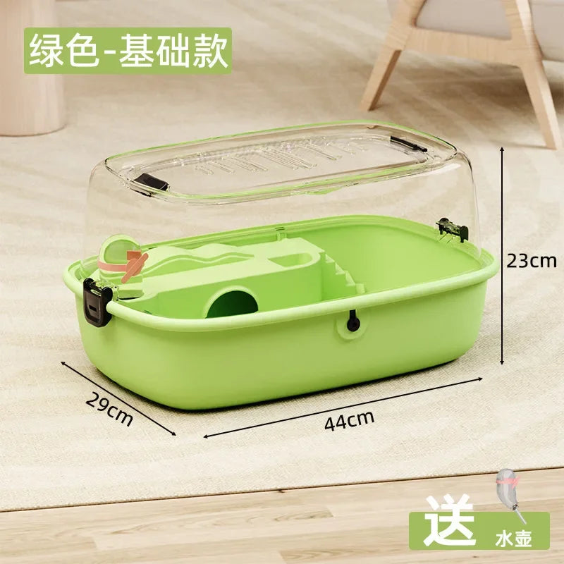 Hamster Cage Plastic Hut Transparent Large Space Golden Bear Oversized Villa Panoramic Double-layer Feeding Box Full Set
