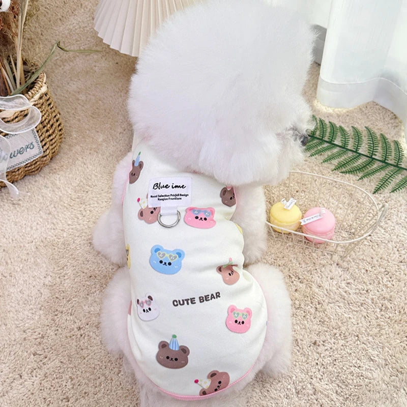 Bear Print Dog Vest Fashion Dog Clothes Summer Thin Puppy Shirt Breathable Cat Vest Pullovers Pet Sweatshirt Chihuahua Costumes