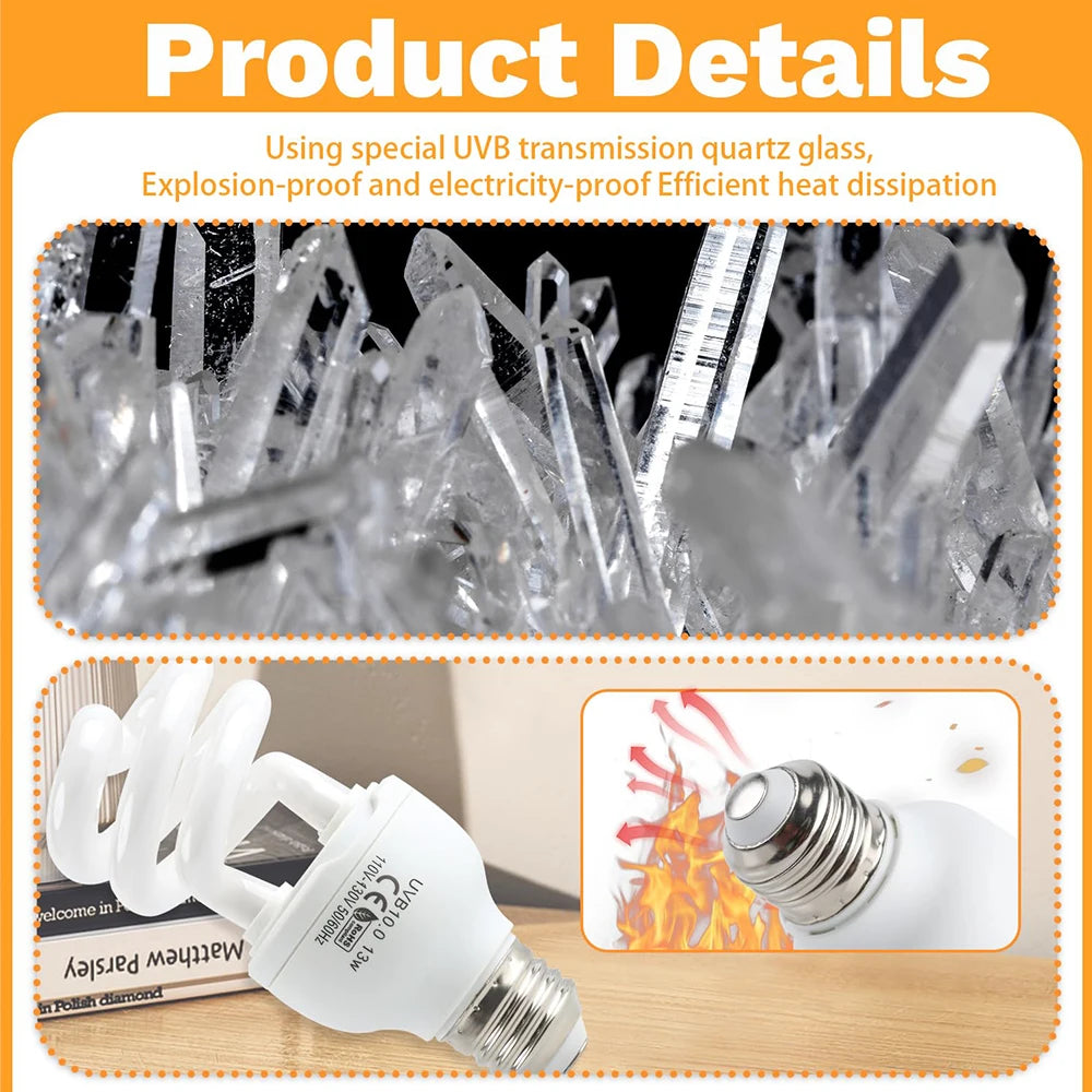 UVB5.0 10.0 110v-220v Lizard Calcium Supplement Lamp 13W 26W UV Bulb E27 Energy Saving Reptile Lamp Turtles and Amphibians