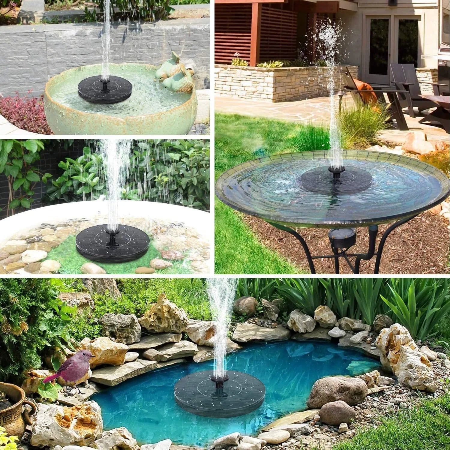 13/16/18cm Outdoors Solar Fountain Used for Bird Bath Garden Landscape Decoration Rockery Swimming Pool Floating water Fountains