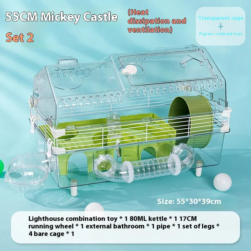 Acrylic Hamster Cage Double Layer 55cm Large Size Golden Bear Nest Landscape Villa Basic Cage