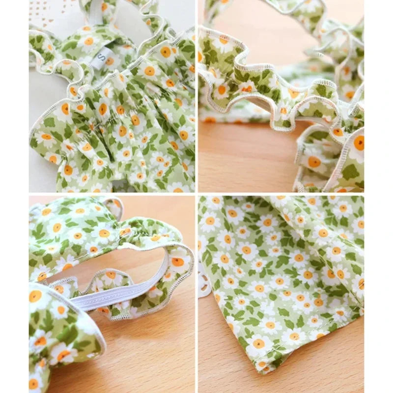 Cat Suspender Floral Skirt In Summer | Floral Dress for Teddy and Small Dog | Cute Camisole Skirt Puppy and Kitten Pet Clothing
