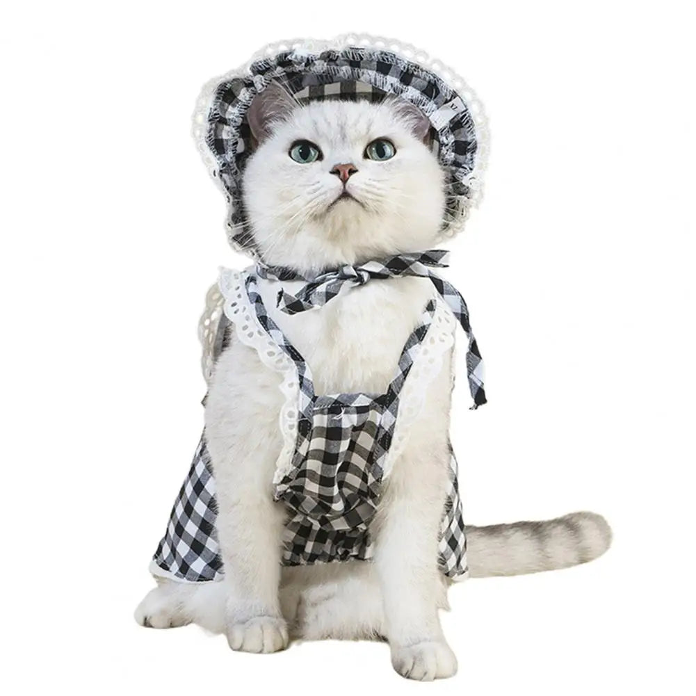 1 Set Cat Skirt Soft Comfortable Classic Plaid Kitten Dress Photograph Props Polyester Cats Dogs Dresses Pet Clothes For Summer