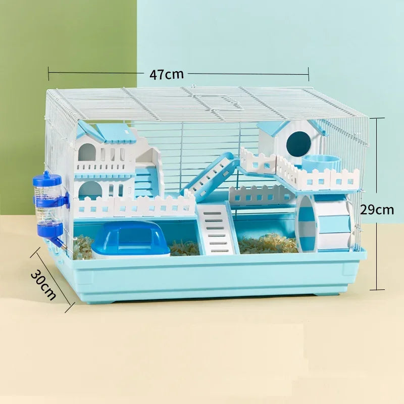 Luxury Hamster Cage Large Space Villa Two Layer Platform Small Animal Hedgehogs Guinea Pig House Stairs Running Wheel Toy Set