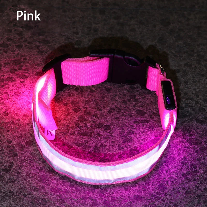 Reflective Dog Collar Luminous Night Safety Usb Rechargeable LED Dog Collar Light For Small Dogs Cat Pet Collar Para Perro XS-XL