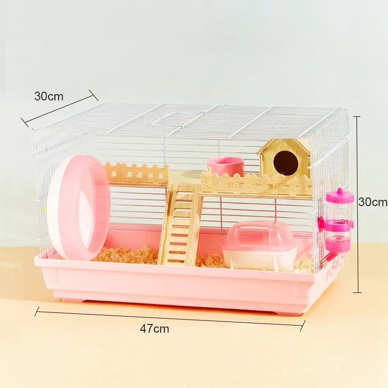 Luxury Hamster Cage Large Space Villa Two Layer Platform Small Animal Hedgehogs Guinea Pig House Stairs Running Wheel Toy Set