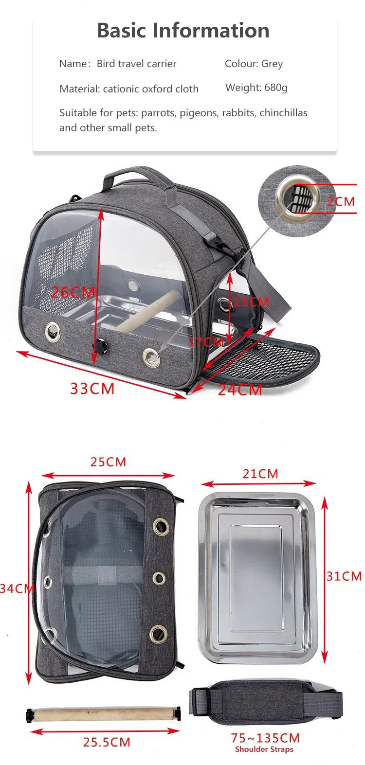 Bird Travel Carrier Portable Transport Bird Cage With Stainless Steel Tray Small Pet Multi-functional Parrot Bird Bag Outdoor
