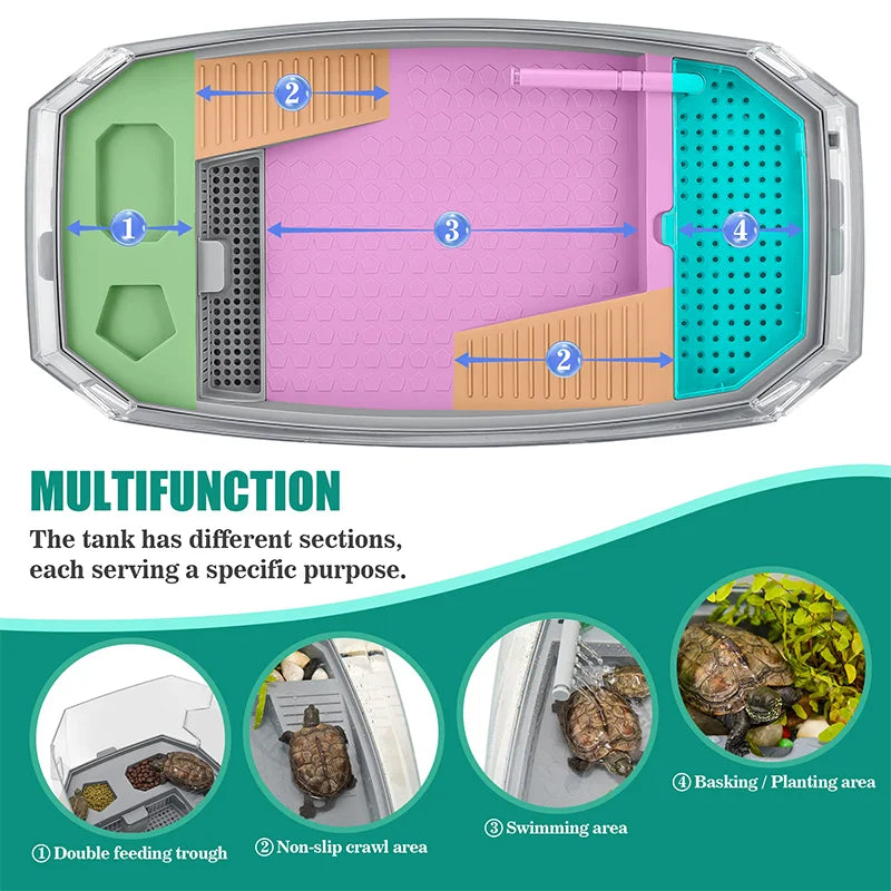 Turtle Habitat Tortoise Feeding Boxes with Basking Platform Reptiles Tortoise Vivarium Box Aquarium for Turtles Tank Feeding Box