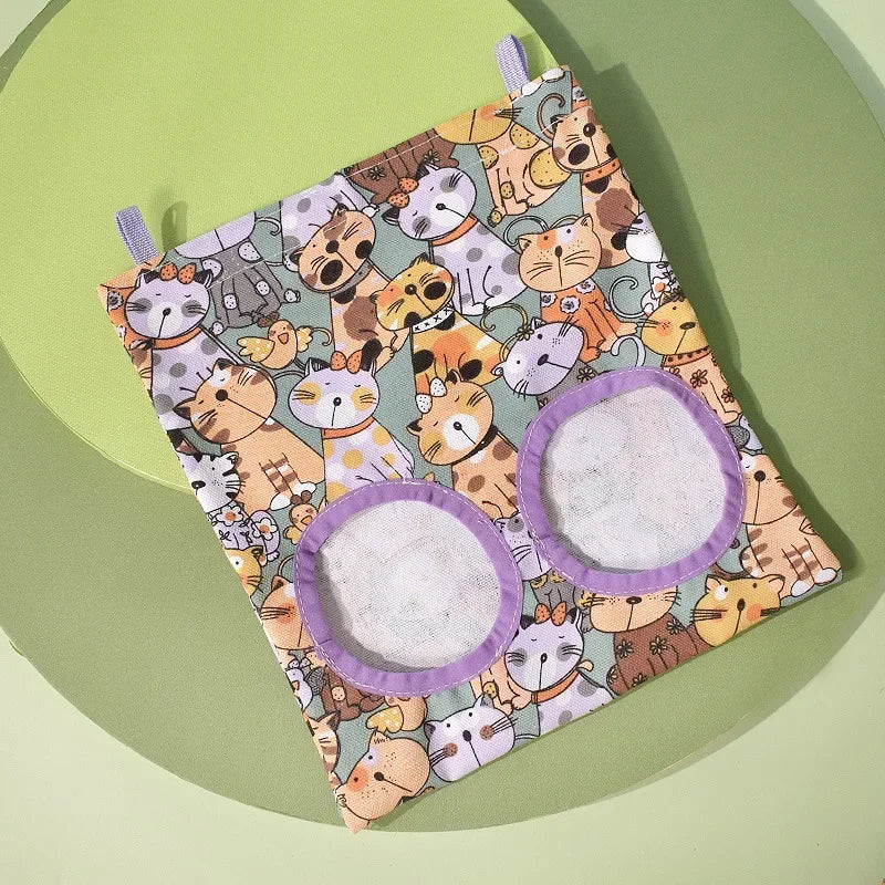 Rabbit Hay Feeding Bags 1/2/3 Holes Cartoon Printed Guinea Pigs Hanging Feeder Chinchilla Food Organizer Pet Cage Supplies