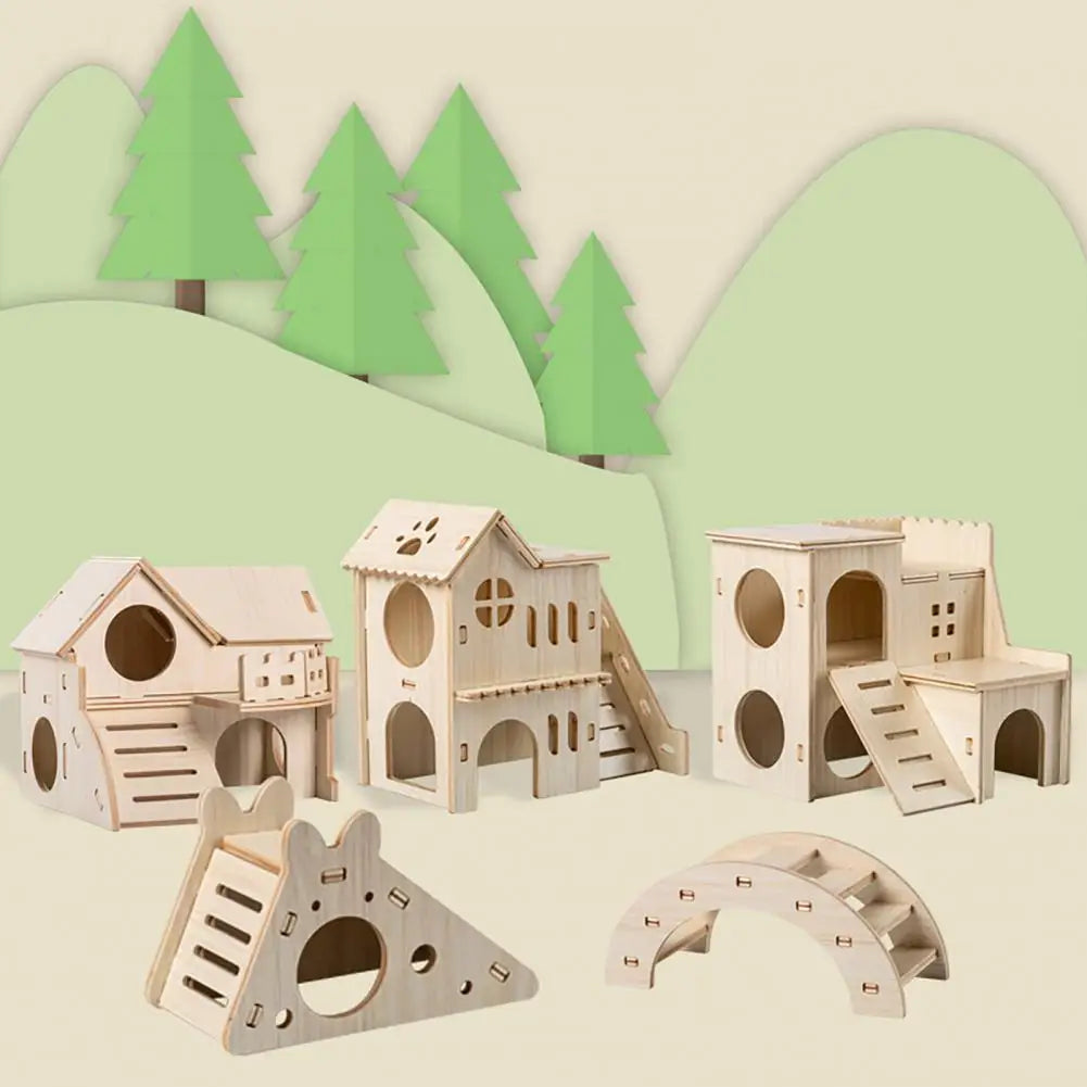 Wooden Hamster House Swing Sleeping Nest, Multi-Holes, Breathable Double Layer, Fun Toys, Small Pet Supplies