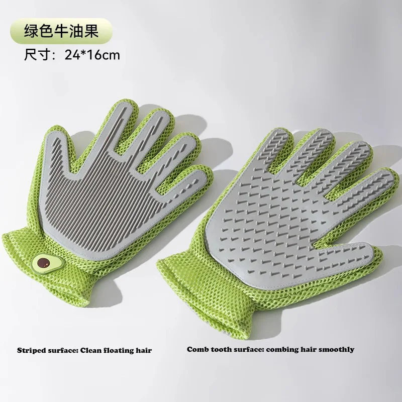 2-in-1 Double Sided Cat Grooming Gloves Bionic Tongue Comb Striped Massage for Shedding Sofa Clothes Breathable Anti-Scratch