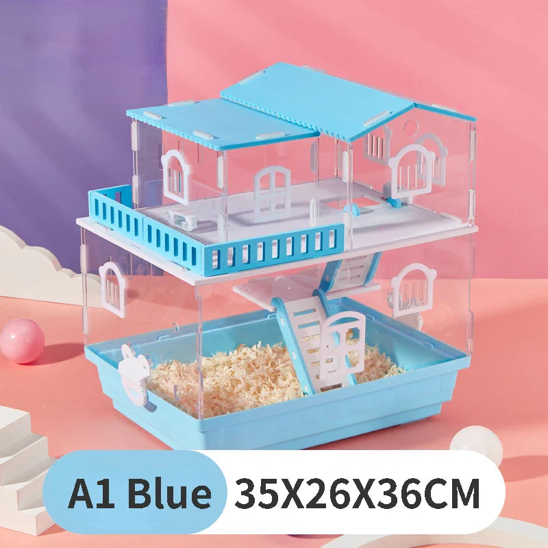 2/3 Layers Transparent Hamster Cage Acrylic Small Animal Hedgehogs Rabbit Guinea Pig Villa Package Supplies Toy Set