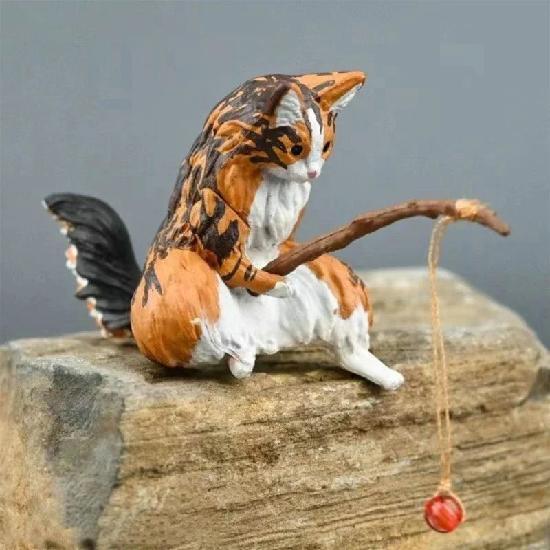 Fishing Cat Ornaments Fish Tank Landscaping Aquarium Decoration Mini Cat Statue Fish Tank Accessories Household Supplies