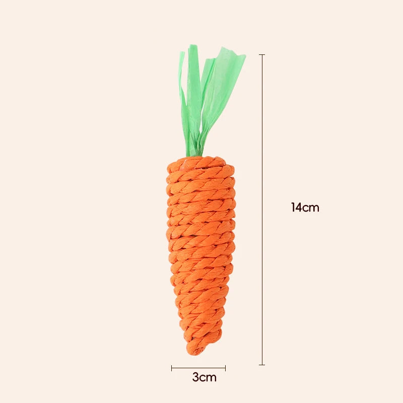Cat Toy Carrot Sound Bite Resistant Paper Rope Clean Teeth Interactive Chew Toys Cat Kitten Built-in Bell Small Animals Pet Toys